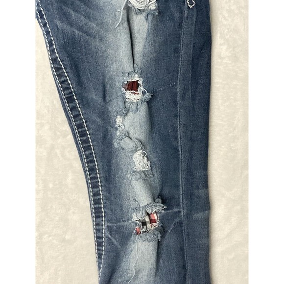 Bongo Womens Y2K Denim Distressed Jeans Low Rise Rolled Hem Embroidered Size 7 - Picture 3 of 16